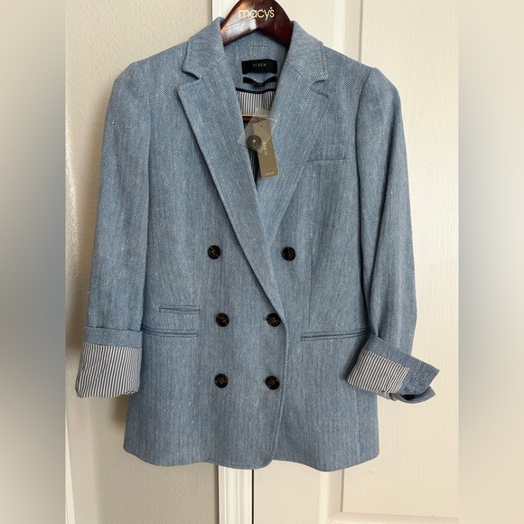 J.Crew Bristol Blazer Blue Italian Cotton-Linen Herringbone 00 - Picture 5 of 16